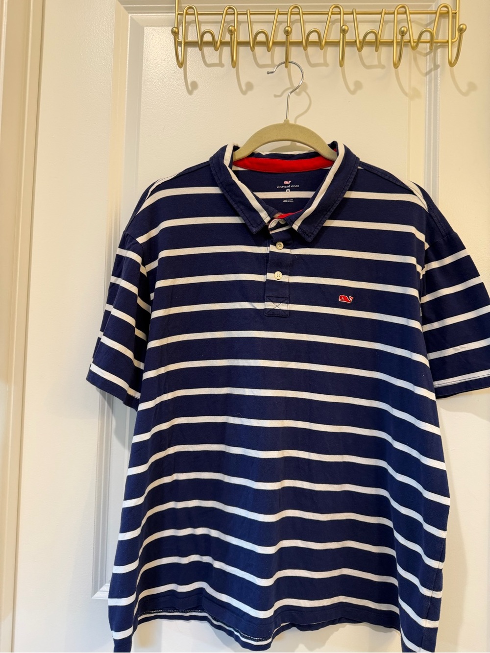 Vineyard Vines Mens Navy, White & Red Striped Polo Shirt